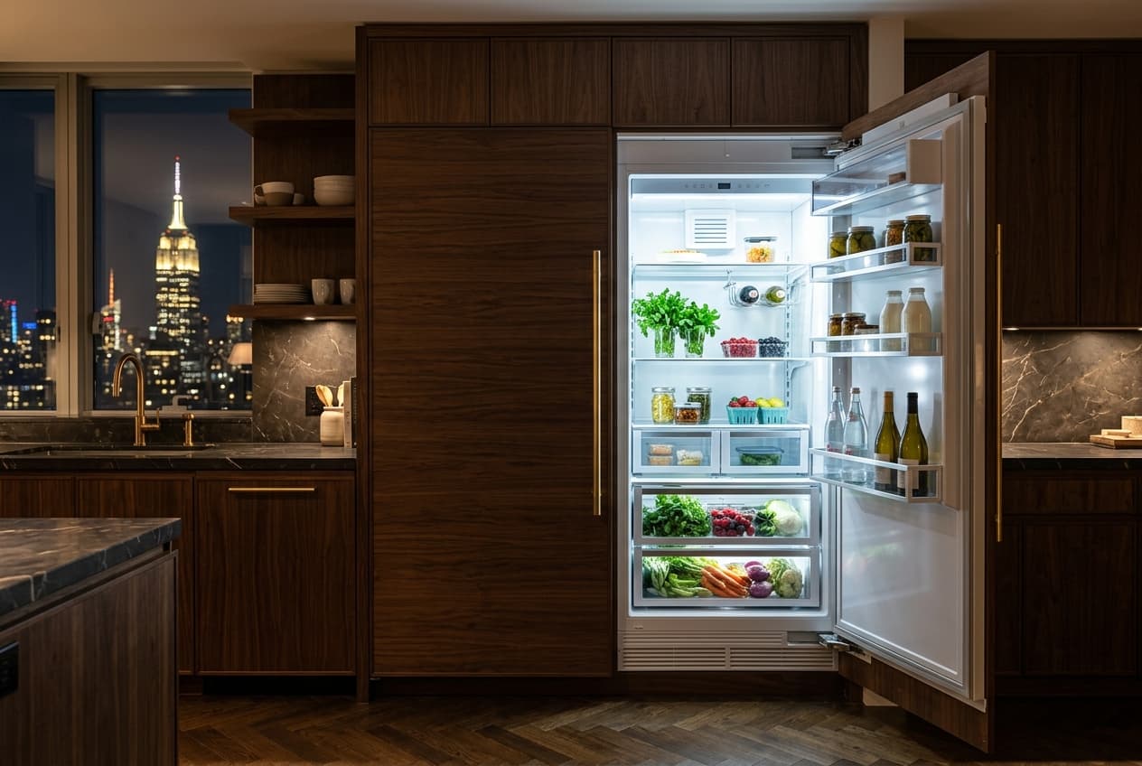 Built-in Sub-Zero refrigerator in a NYC kitchen