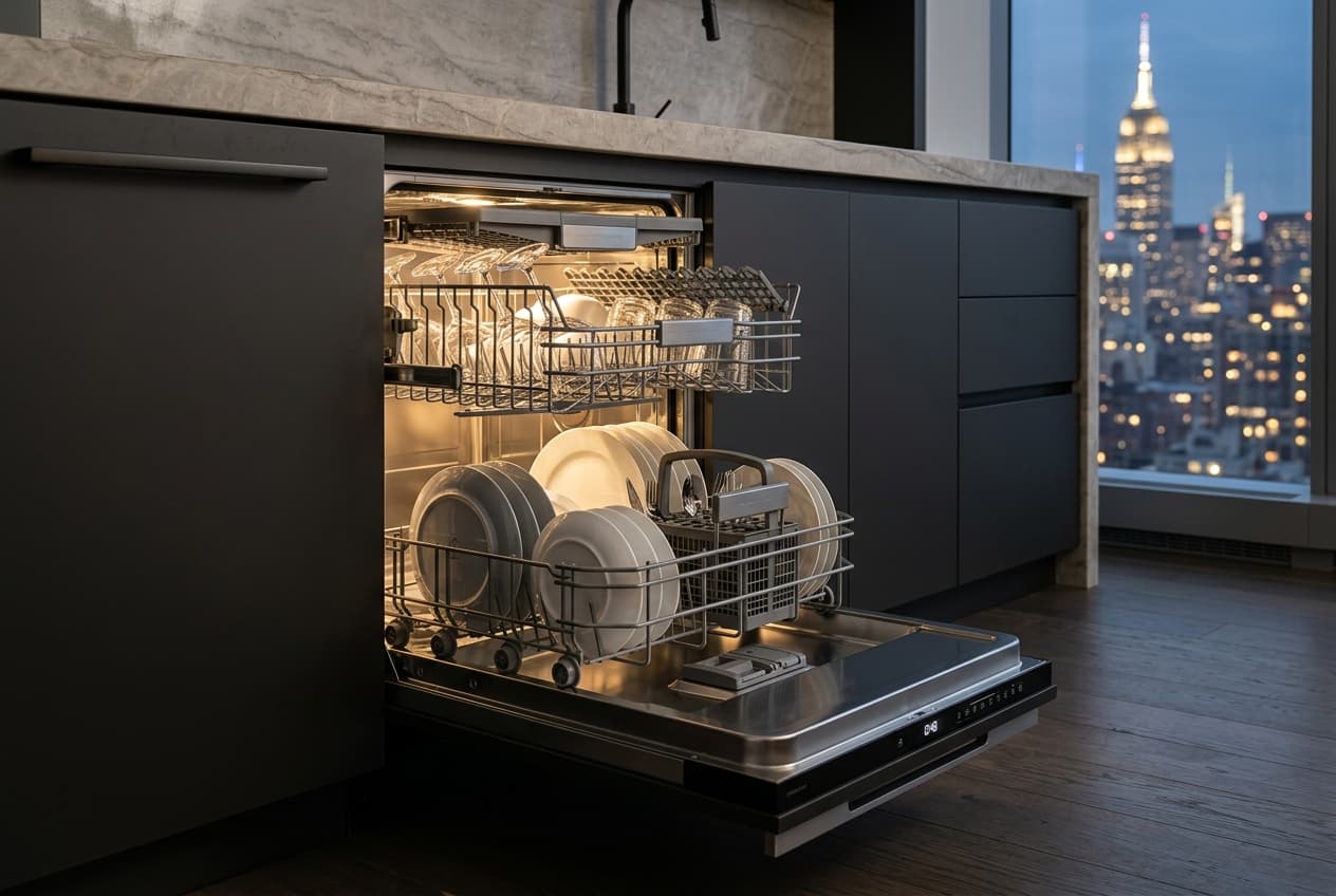 Built-in Miele appliance diagnostics in a NYC kitchen